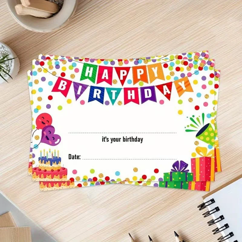 50PCS Colorful Birthday Cards, Fun Party Design, High Quality Paper Cards, Can Be Written