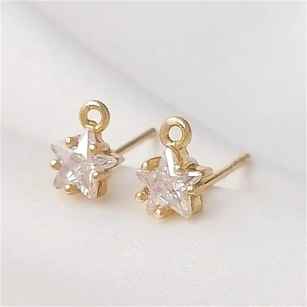 14K Gold Ear Jewelry Diy Accessories with Hanging Zirconia Five-pointed Star Stud Earrings S925 Silver Needle Handmade Ear Pins