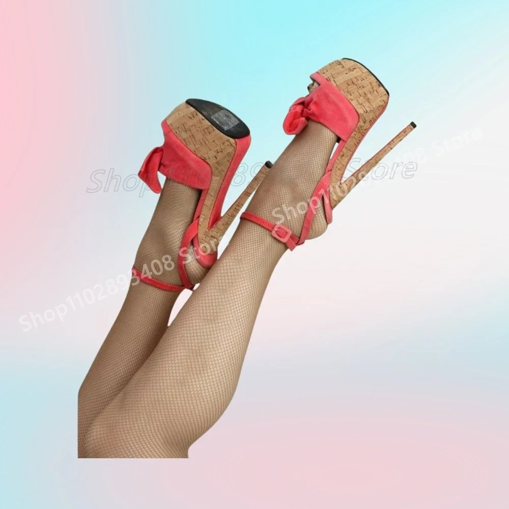 

Butterfly Knot Decor Peep Toe Red Sandals Stiletto High Heel Platform Women Shoes 2025 Summer Fashion Sexy Zapatos Para Mujere
