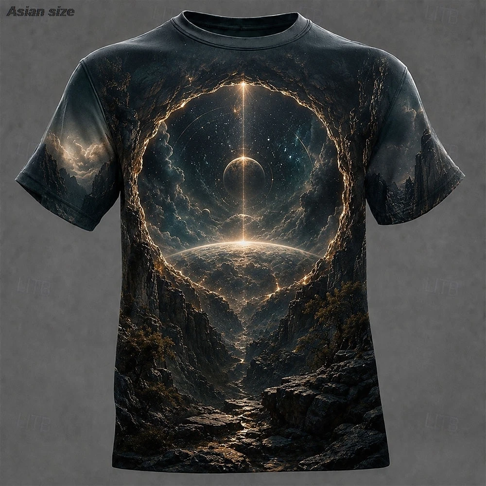 Men's Optical Illusion Universe T Shirt Short Sleeve T shirt 3D Print Crew Neck Shirt  Street Holiday All Seasons Clothing