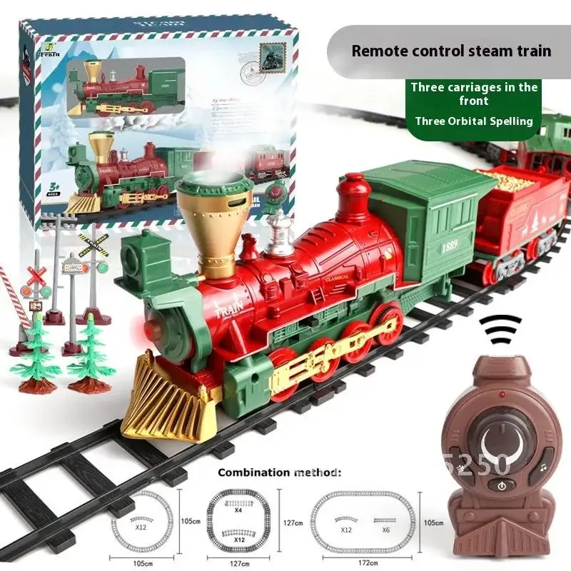 Elektrischer Schienenzug für Kinder, ferngesteuerter Dampf, Raucherregler, Licht, Steuerung und 2,4 GHz Lokomotive, klassischer Sound, Weihnachten