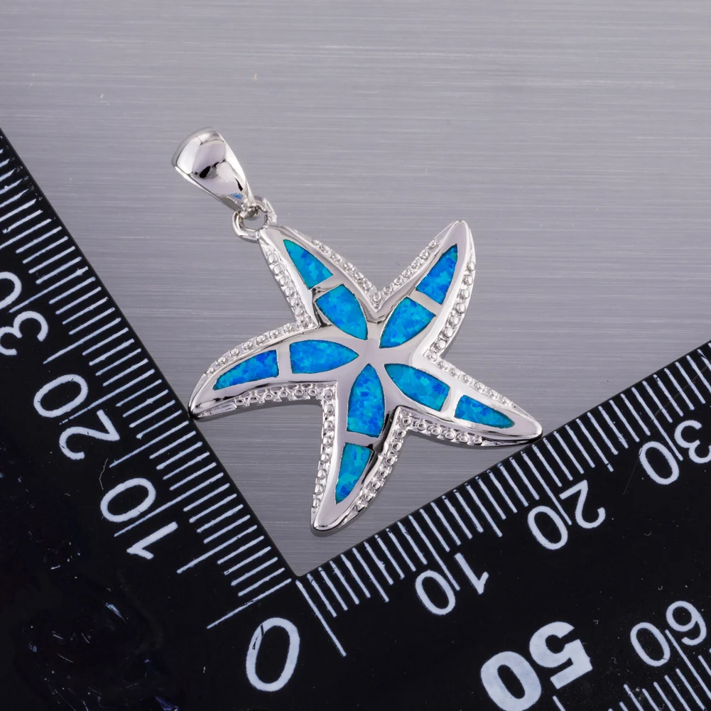 KONGMOON Starfish Ocean Blue Fire Opal Jewelry for Women Pendant for Necklace