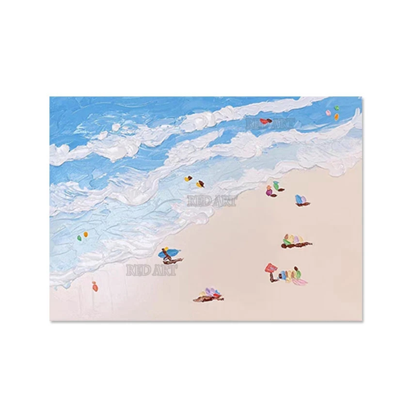 Abstract Beach Scene Canvas Painting, Large Picture, Living Room Decor, Wall Art, People, Spend Holidays, Home Decorative Item