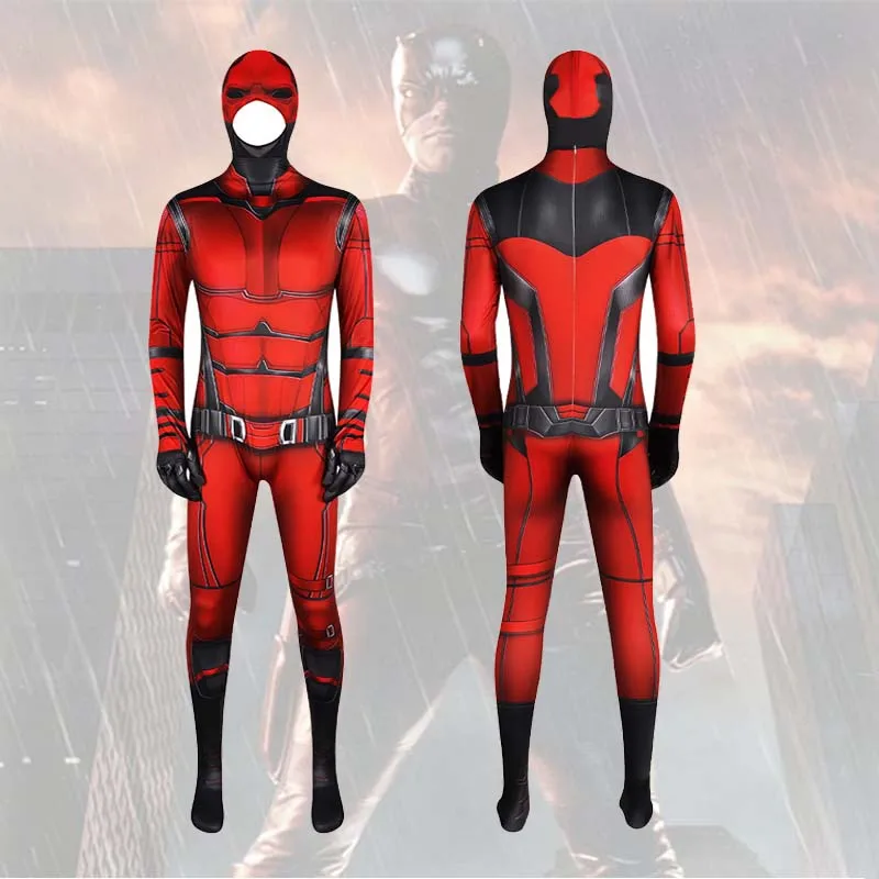 NEW Born Daredevil Cosplay Costume Matt Murdock Red Spandex Jumpsuit Hat Outfits Superhero Zentai Suits Men Bodysuit for Adult