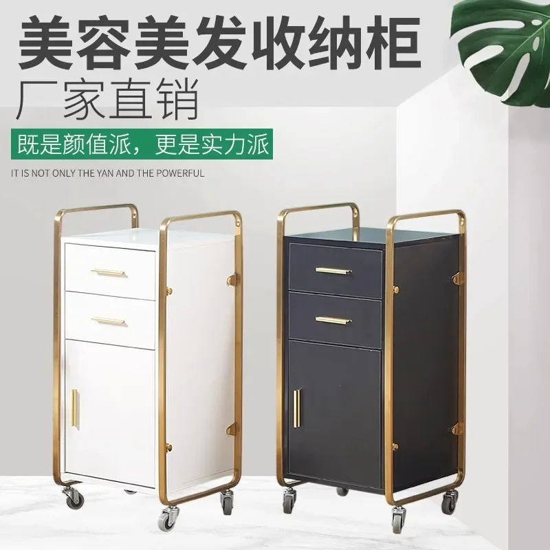 Beauty salon Solid wood tool cart Multi-layer rack with cabinet Hair salon Movable multi-functional beauty salon Brake