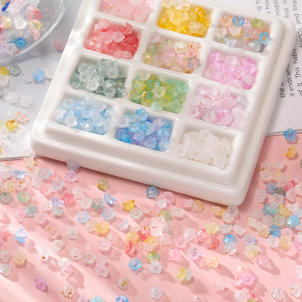 300 pièces dégradé fleur acrylique perles givrées cloche fleur entretoise perles casquettes pour bijoux à bricoler soi-même faisant des bracelets à breloques accessoires