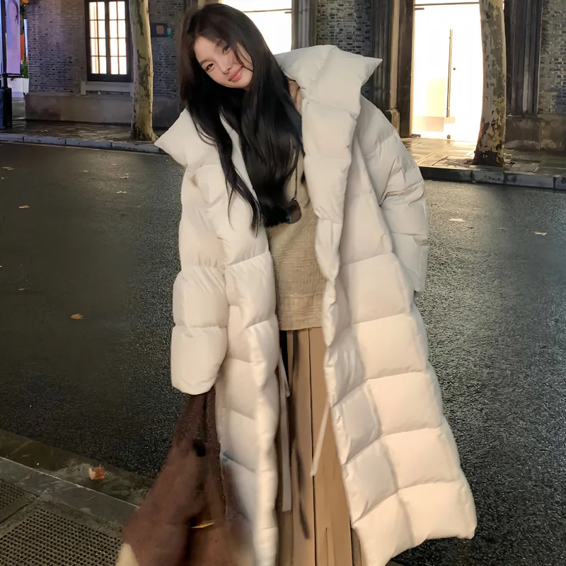 女性用の非常に長い冬のパーカー,ゆったりとした服,暖かく,厚く,耐寒性,綿パッド入りジャケット,長袖,防風,アウター