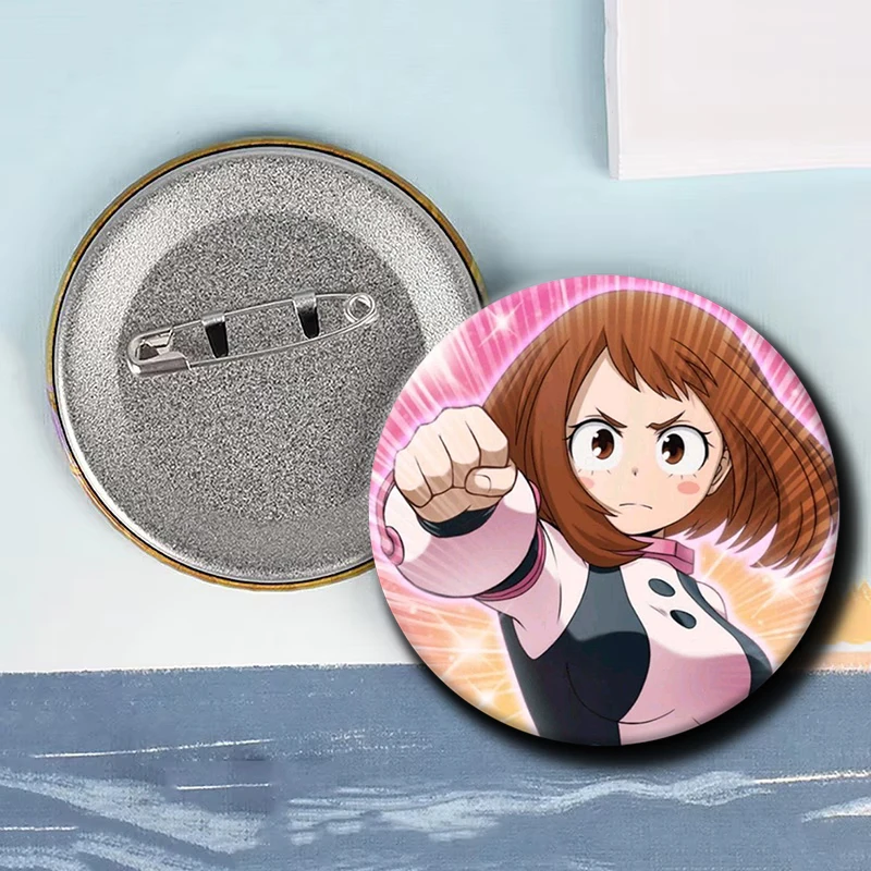 58 مللي متر شخصية كرتونية Ochaco Uraraka لينة زر دبوس بطل أنيمي بروش شارة الإبداعية لحقيبة الظهر الملابس الديكور هدية