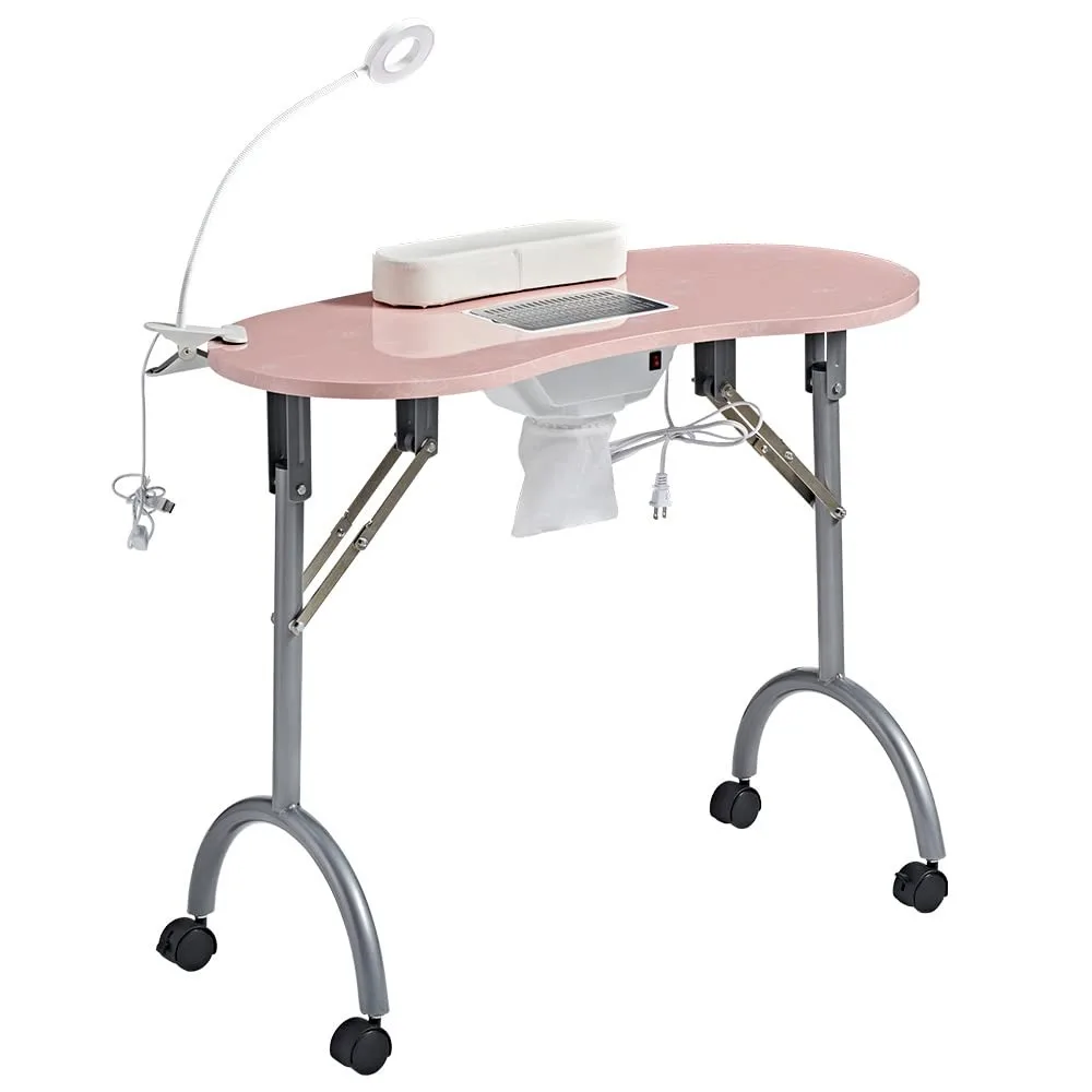 

Nail Desk Portable Manicure Table, Professional Nail Table with USB-plug LED Table Lamp, Sponge Pillow, Electric Dust Collector,