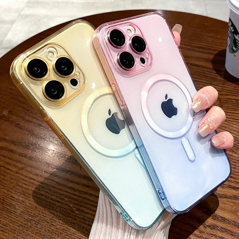 

Pop Luxury Gradient Pattern Wireless Charge For For Magsafe Case For IPhone 11 12 13 14 15 16 Pro Max Plus Soft Transparent Magn