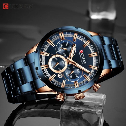 Imagen 2 del producto Reloj de pulsera CURREN de Cuero militar de lujo de la mejor marca, relojes deportivos informales para hombres, reloj de pulsera azul para hombre, reloj de pulsera cronógrafo de moda