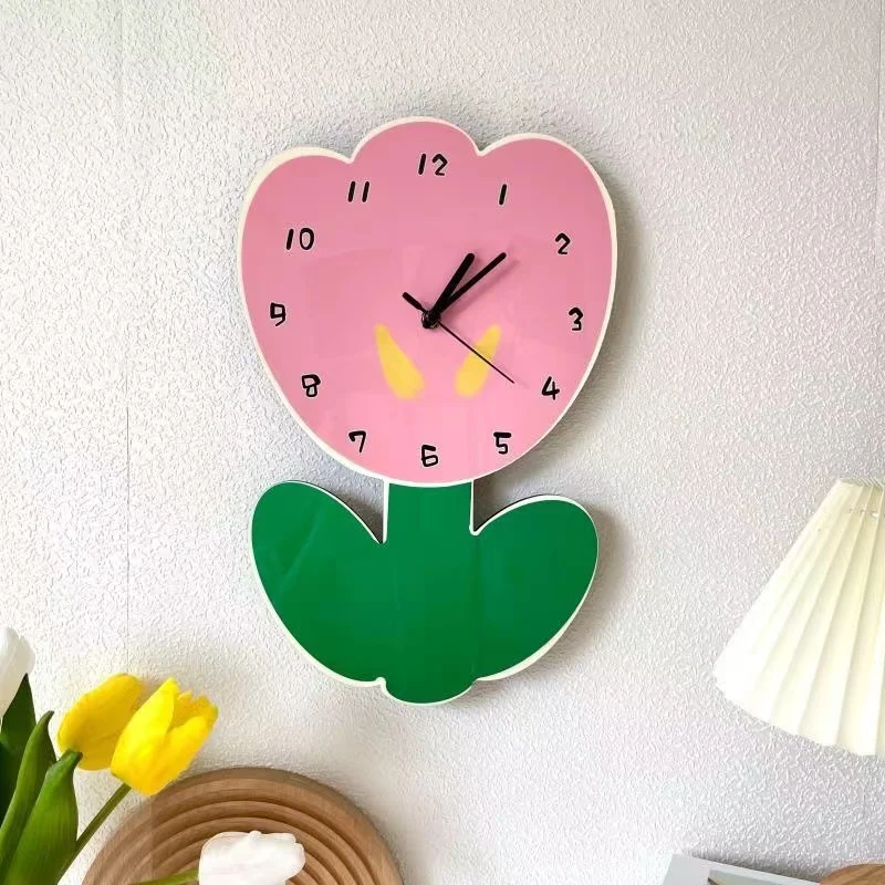 

Home Clocks Wall Creative Pink Flower Mute Quartz Living Room Decoration Needle Ornaments Accessories Kids Room Children