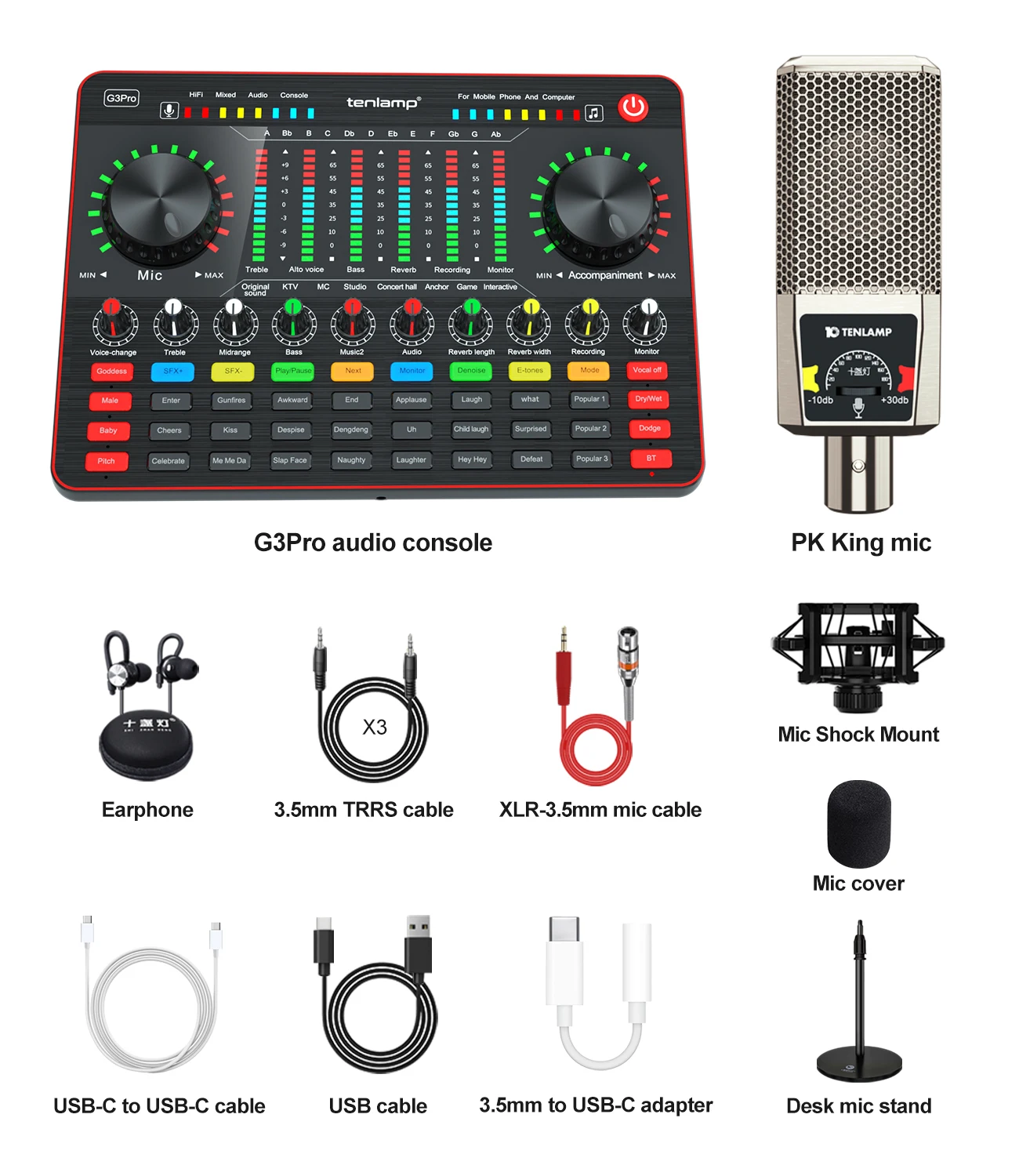 Live Sound Card Studio Condenser Microphone Kit Audio Webcast Karaoke Mixer for Mobile Phone PC Laptop Broadcast Live Streaming