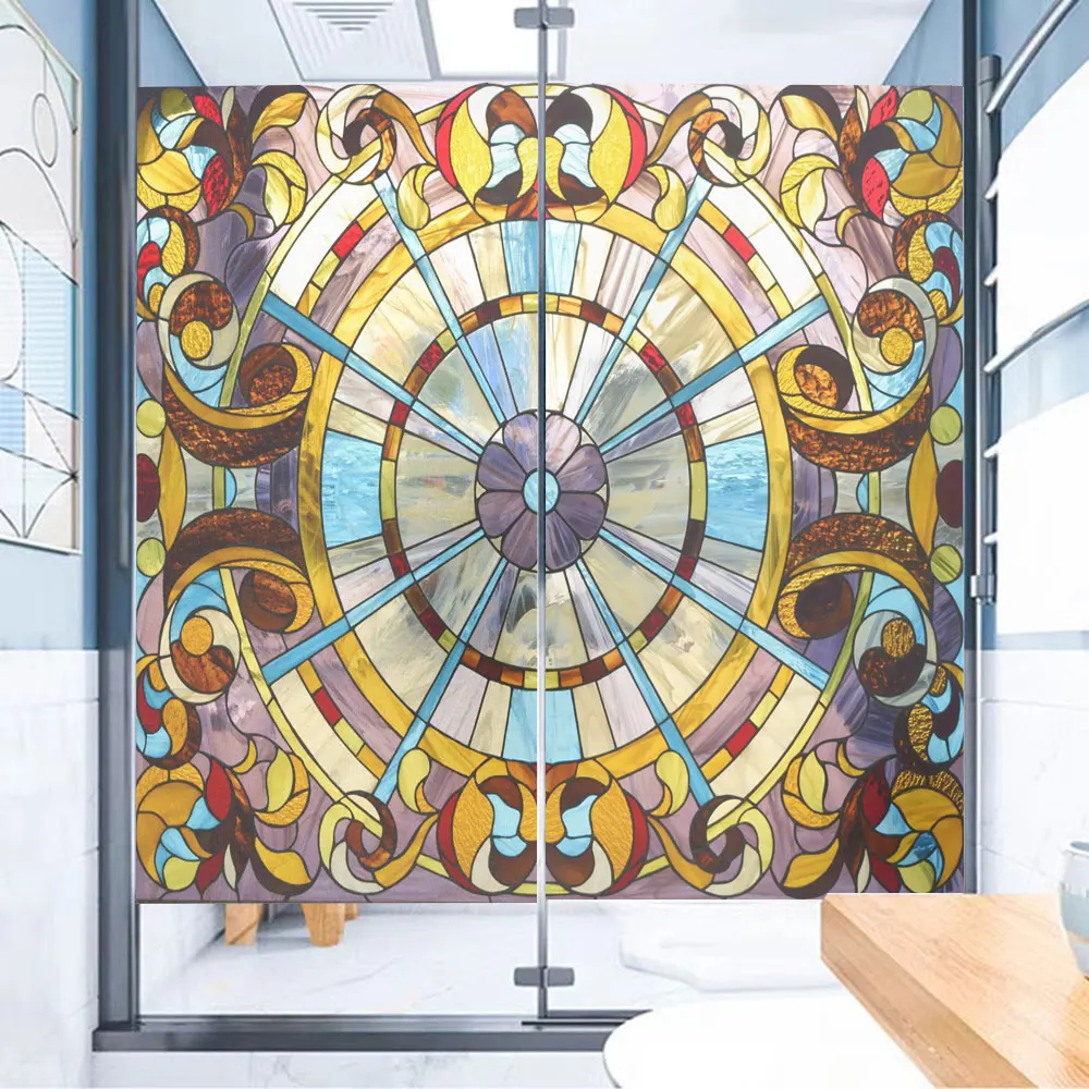 

Church Style Frosted Privacy Window Film Non-glue Static Cling Anti UV Glass Window Film kitchen Glass Door Decorative Film
