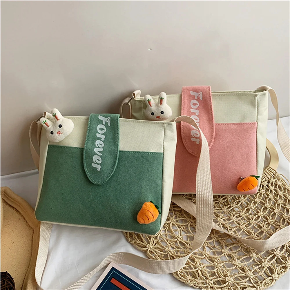 Kawaii Print Canvas Bags Cartoon Cute Rabbit Crossbody Bags Student Backpack Shoulder Bag Handbag High Quality Children Gifts