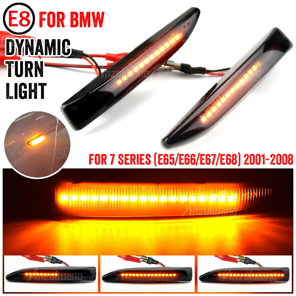 

63137164758 2Pcs For BMW 7 Series E65 E66 E67 E68 2001-2008 LED Dynamic Fender Turn Signal Light Side Marker