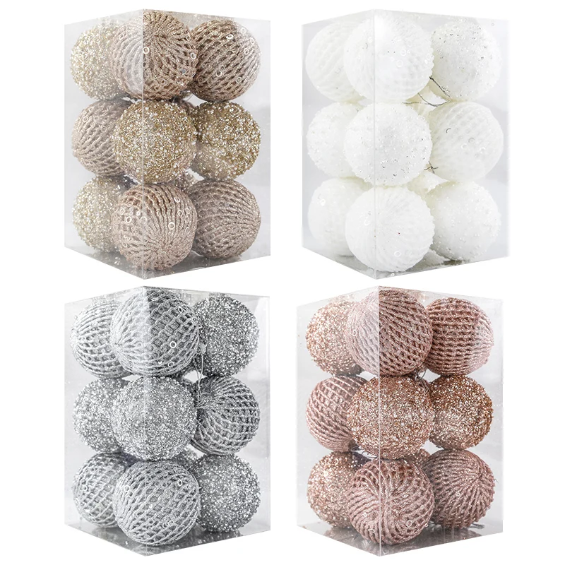 

12Pcs 8cm Christmas Tree Balls Ornament Big Glitter White Red Xmas Tree Hanging Pendant Decoration For Home 2026 New Year Gift