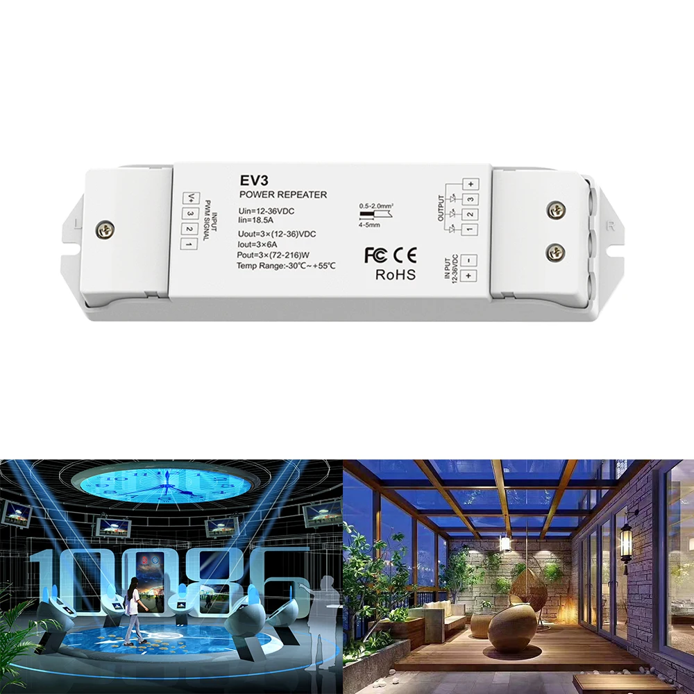 DC12V-36V EV3 18A 3CH PWM Constant voltage output Repeater single color/RGB LED Signal Amplifier Apply for  LED strip or Module