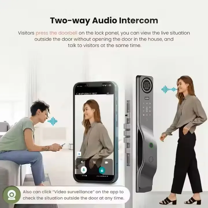 July008 2025 New Style TUYA Face Recognition Electric Smart Fingerprint Lock with Camera Biometric Smart Lock Door Smart Digital