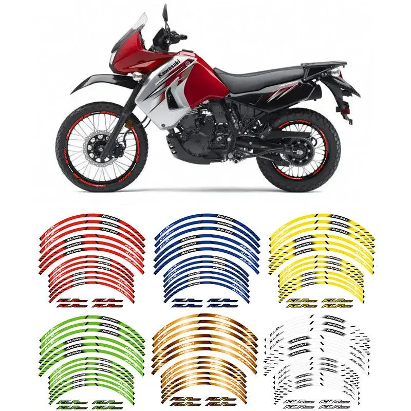 For KAWASAKI KLR650 KLR 650 1987 - 2023 Motorcycle Reflective Wheels Hub Rim Tire Stripes Decorative Stickers Decals Tape Set