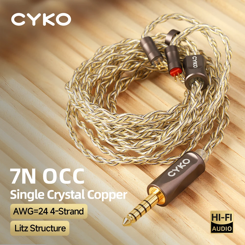 CYKO HiFi Earphone Cable 7N OCC Update Balanced Iem Cables Silver-Plated 0.78 2pin MMCX 3.5mm 4.4mm Headphones Wired in Earイヤホン