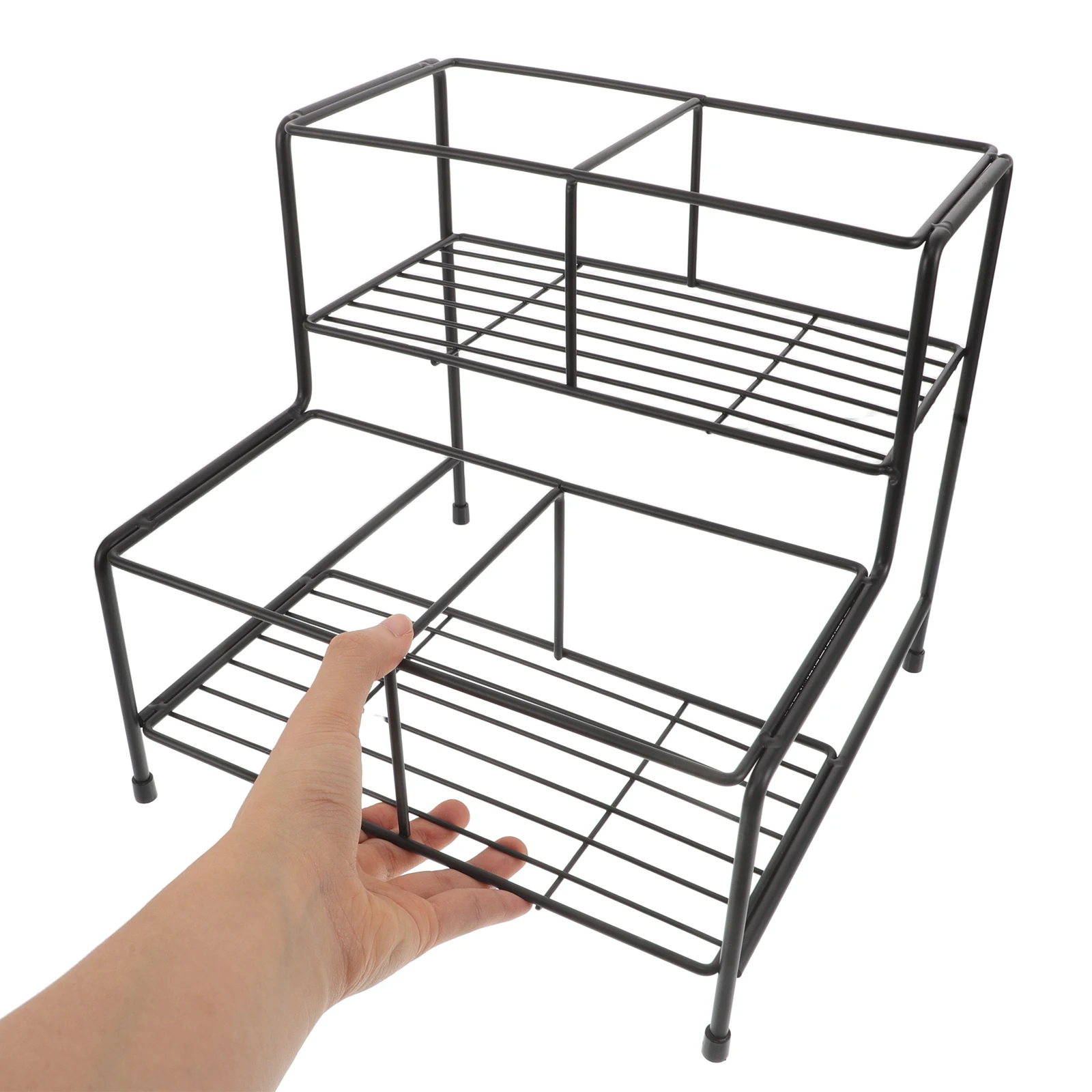

2 Tier Coffee Organizer Rack Black Space Saving Syrup Storage For Countertop Bar Kitchen Syrup Bottle Holder Stand Shelf For