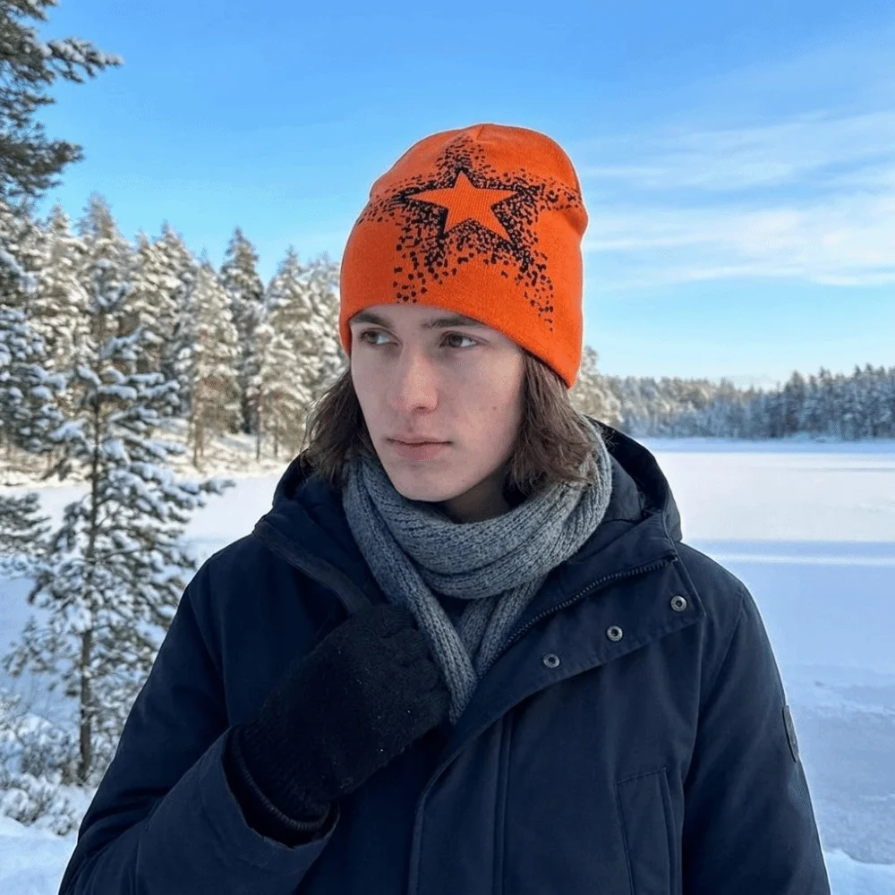 Cool Jacquard Star Knitted Hat Pentagram Warm Pullover Cap Cold Cap Cashmere Y2k Beanie Hat Party