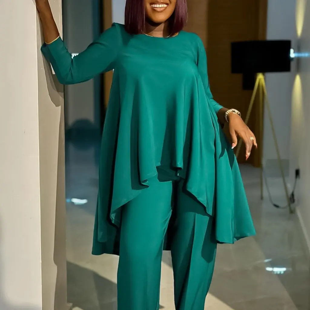 

Women's plus Size Fashion Temperament Long-Sleeved Top And Wide-Leg Pants Set European And American Style D3260