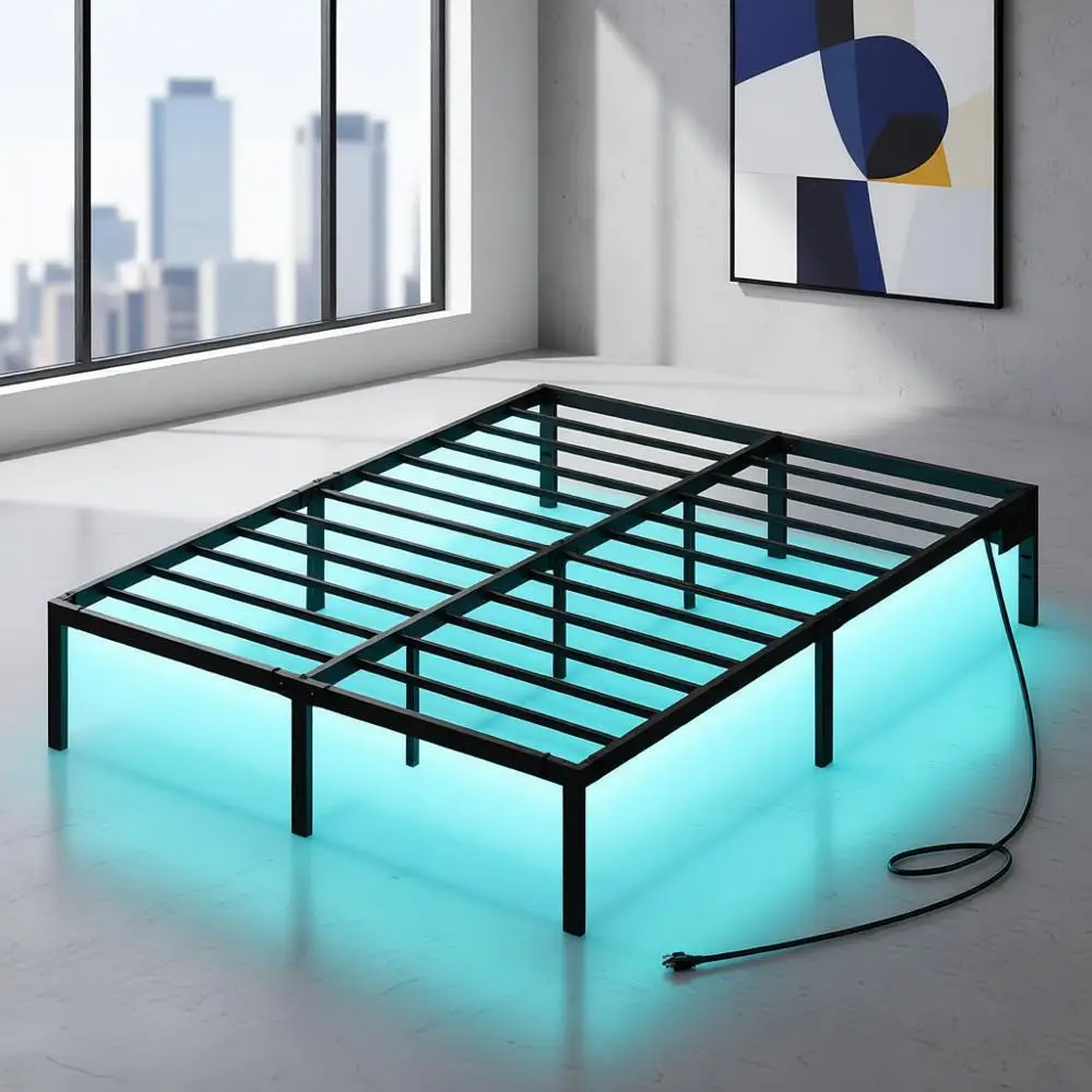 

USB-зарядная станция-кровать со светодиодной подсветкой, сверхмощной опорой для планок и 14-местным хранилищем под кроватью