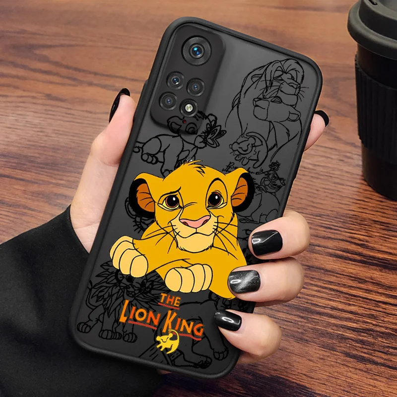 Disney Lion King Cute Simba Phone Case For Xiaomi Redmi Note 5 11 12 Turbo 13 S T E Pro Plus 5G Frosted Translucent Funda Cover