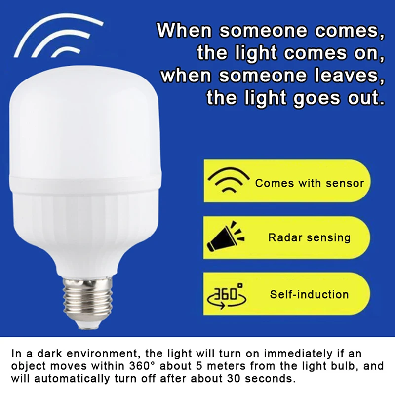 Bombilla de inducción con Sensor de movimiento automático, lámpara LED inteligente activada por voz, luz de ahorro de energía, 220V