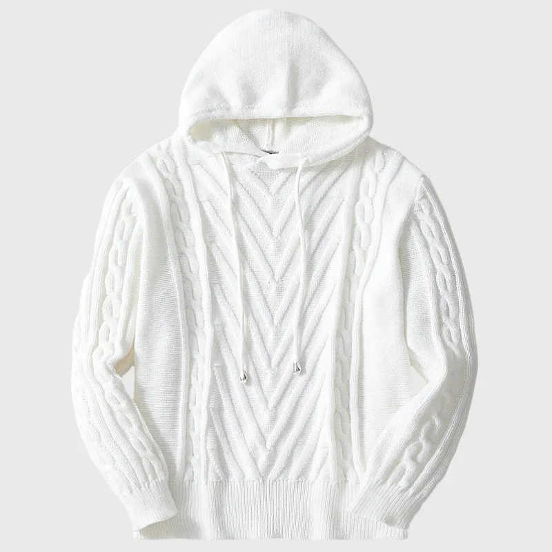 Sweatshirts Men Pullovers Sweaters Solid Casual Loose Splice Hooded Knitted Regular Thick Warm Tops Autumn Winter 2024