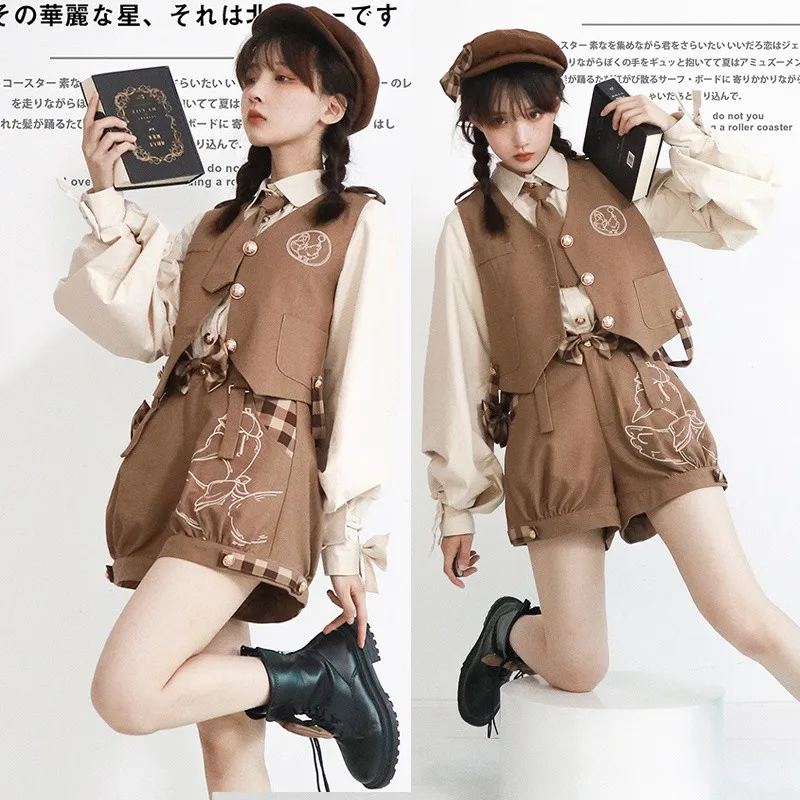 Famous Detective Goose Lolita Shorts Set Blouse+vest+shorts+straps Suit Retro Lolita Costume Role-playing Costume