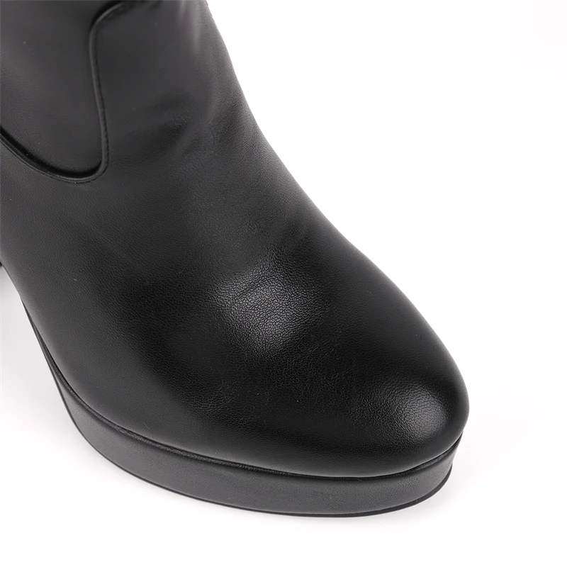 Onlymaker Black Platform Knee High Boots with Thin Heel Side Zipper Boots