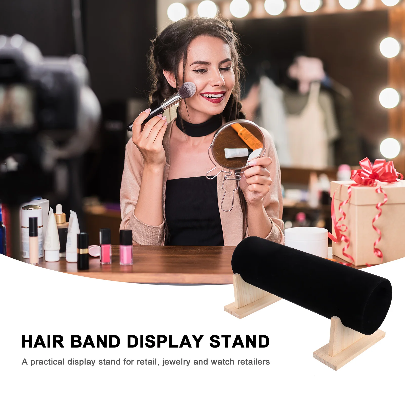 

Jewelry Display Stand 36Cm Wooden Base Lint Lined Black Surface Watch Bracelet Necklace Organizer Headdress Organizer Hair