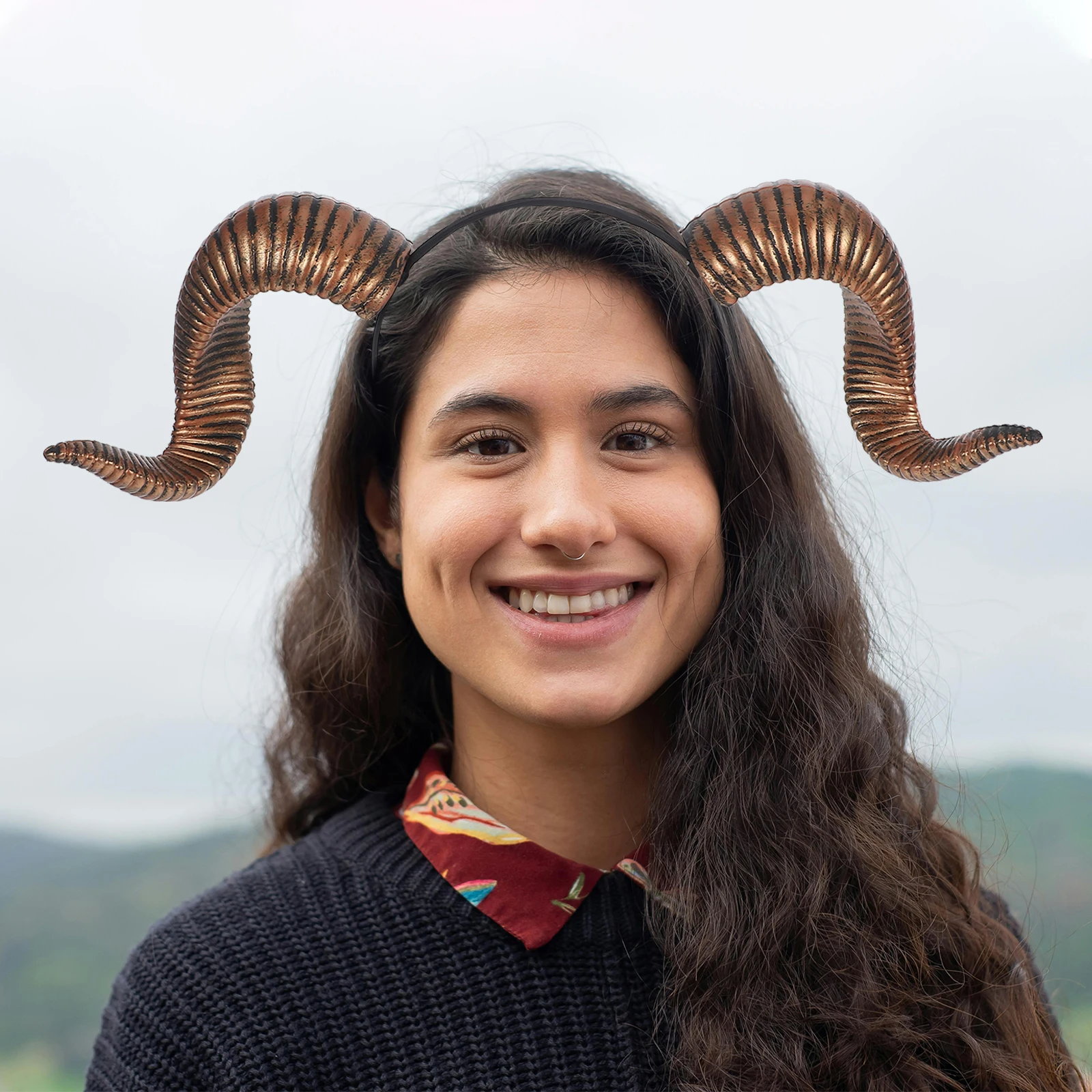 

1Pcs Ram Horns Costume Accessory: Versatile Gothic Horn Headband for Halloween Cosplay Events Lightweight PU Material for Adults