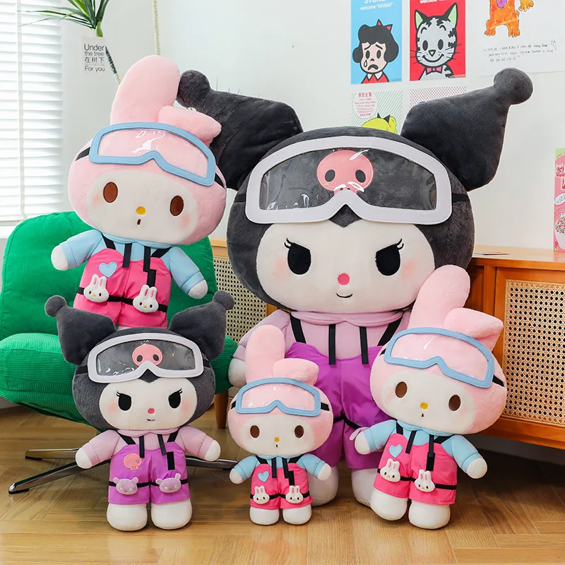 40cm Sanrio Cute Plush Stuffed Toy Kawaii Kuromi Melody Skiing Series Doll Children's Soft Pillow Valentine's Day Birthday Gift