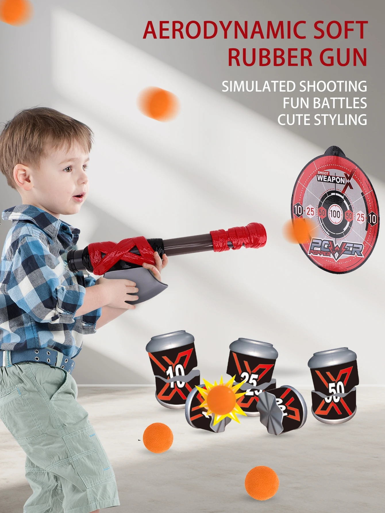 AERODYNAMIC SOFT RUBBER GUN，Foam Blaster Toy，Indoor or Outdoor Play