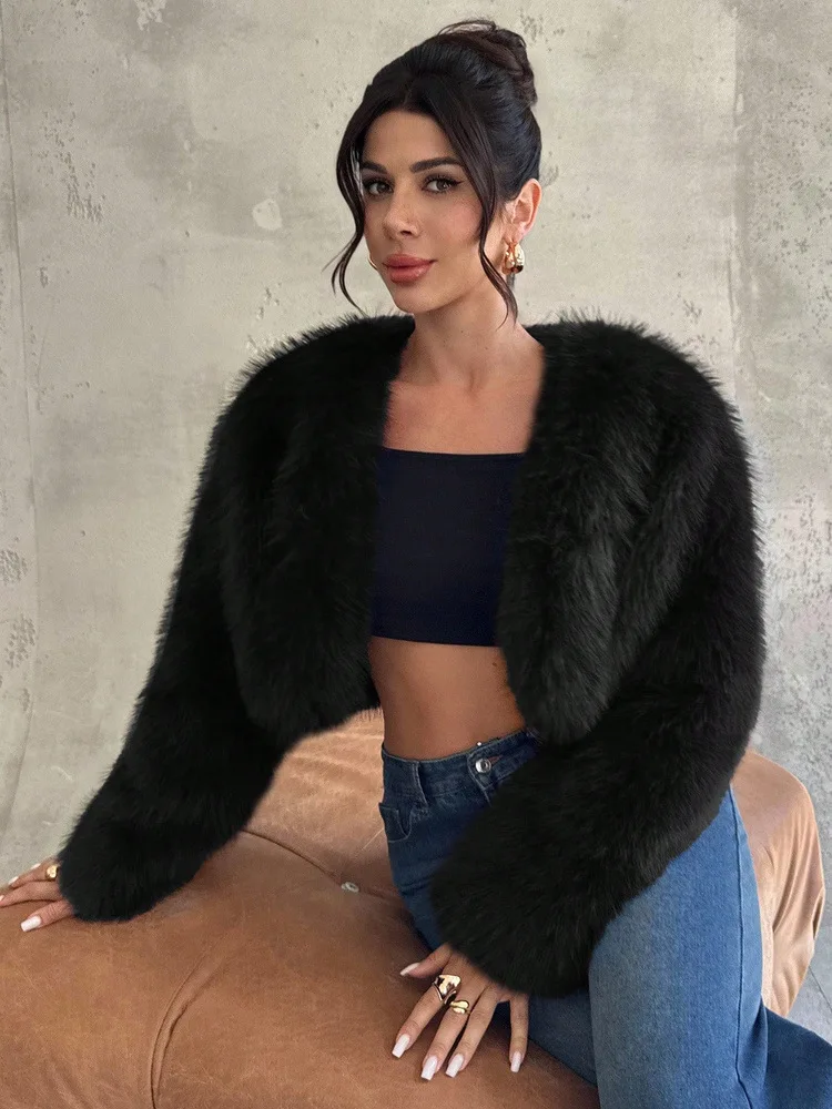 Short Coat Women Faux Fur Fox Coats Jackets Casual Coat Thick Warm Y2k Streetwear Jacket Elegant Work Outerwear Autumn Winter