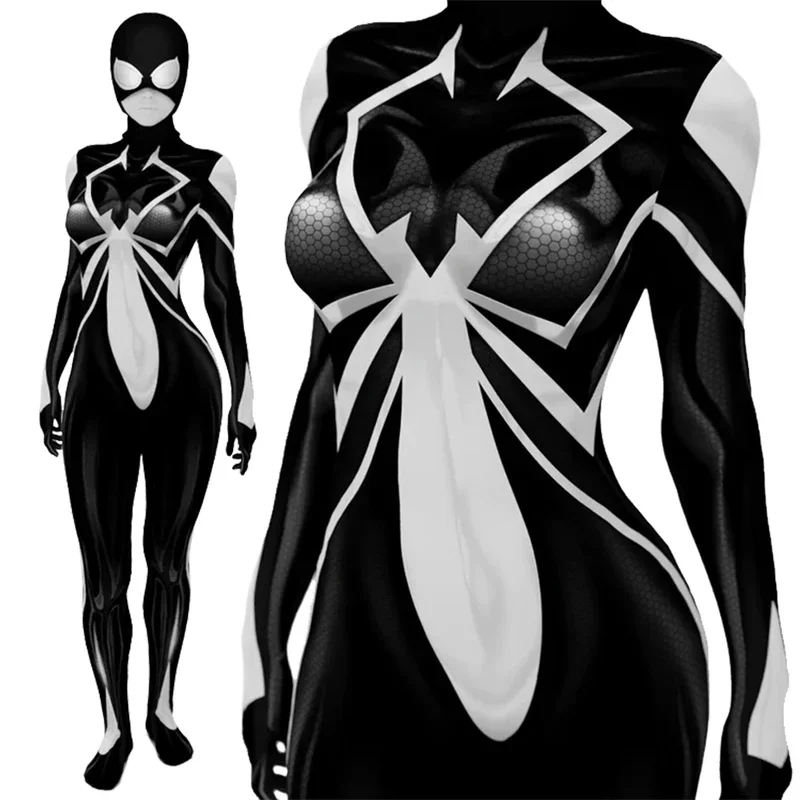 Black Spider-Woman Cosplay Jessica SpiderGirl Superhero Costume 3D Printed Outfit Spandex Bodysuit Halloween Spiderwoman Costume