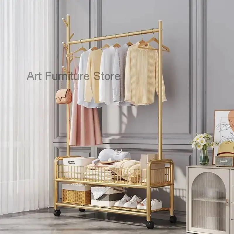 

With Clothes Hanger Multifunctional Universal Wheels Simple Bedroom Storage Wardrobe Coat Rack Home Furniture Debris Sorting