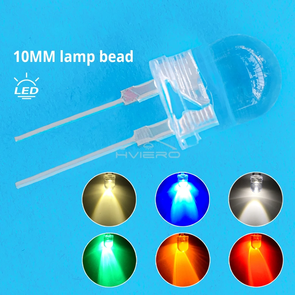 250X 10mm White Red Green Blue Yellow Diode Led Round 0.5W Power Light 3.2~3.6V LED Lamp Bead Light-emitting Diodes 30KMCD Bulb