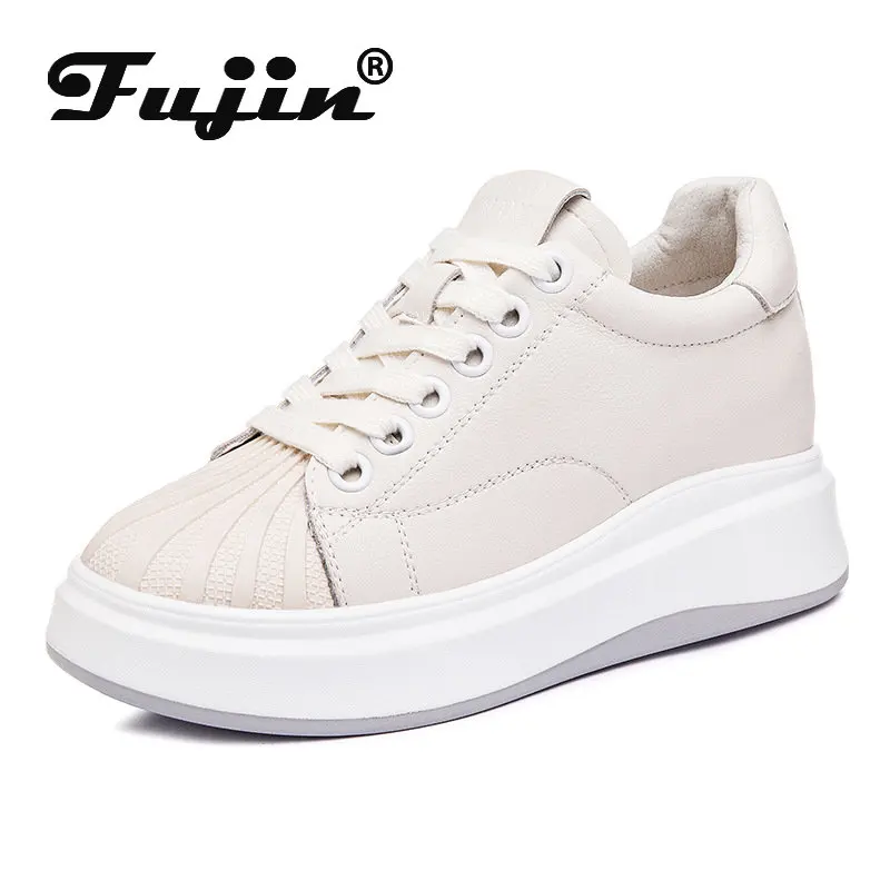 Fujin 8cm New Platform Genuine Leather Chunky Sneaker Casual Hidden Heels Spring Summer Autumn Comfy Breathable High Brand Shoes