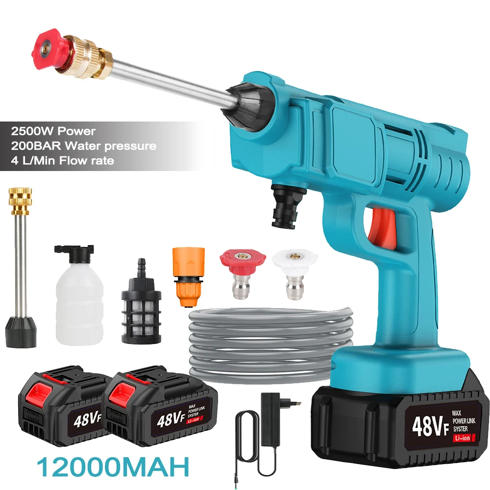 Nettoyeur haute pression électrique 200 bars, pistolet à eau, 2500W, sans fil, pour voiture, jardin, compatible avec batterie Makita 21V