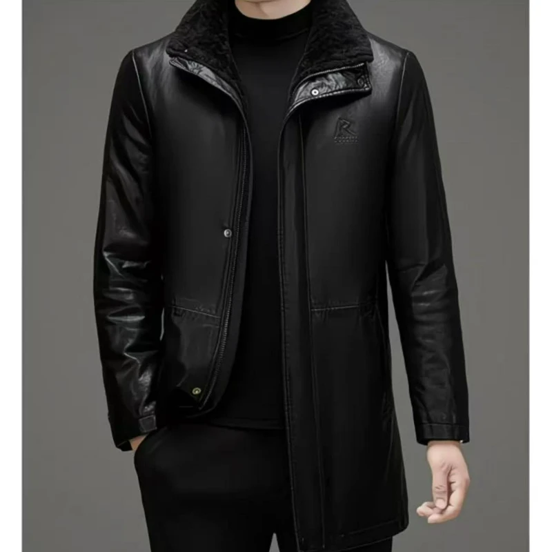 2026 New Men Fashion Casual Fur Integrated Leather Coat Winter Men Mid-Length Thickened Wool Liner Warm Sheep Leather Jacket