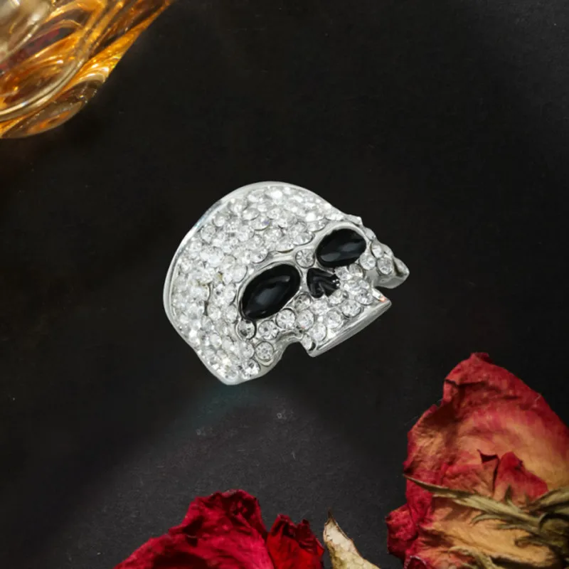 Gothic Skull Finger Rings for Men Women Rock Hiphop Crystal Black/Silver Color Ghost Head Biker Ring Punk Fashion Jewelry Gifts