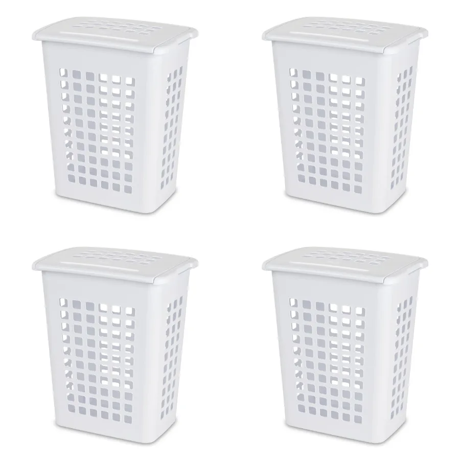 LiftTop Laundry Hamper Plastic Jumbo Size with Lid and Carry Handles White Pack of 4
