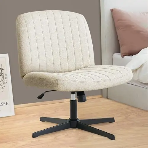 

Cross Legged Office Desk Chair No Wheels Fabric Padded JOMA Swivel Height Adjustable Wide Seat Computer Task Vanity Chair for O