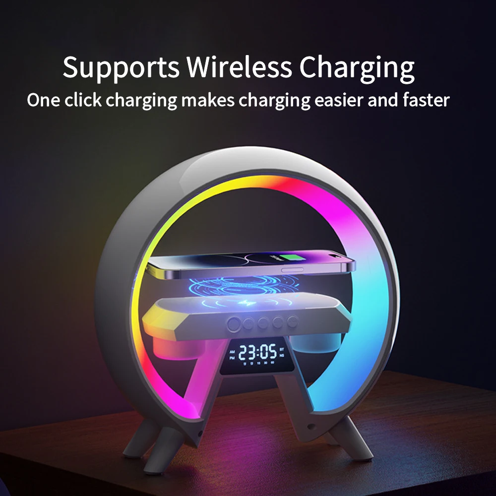 LED RGB Night Light Fast Charging Station For iPhone Samsung Xiaomi Huawei Intelligent BluetoothAaudio Wireless Charger