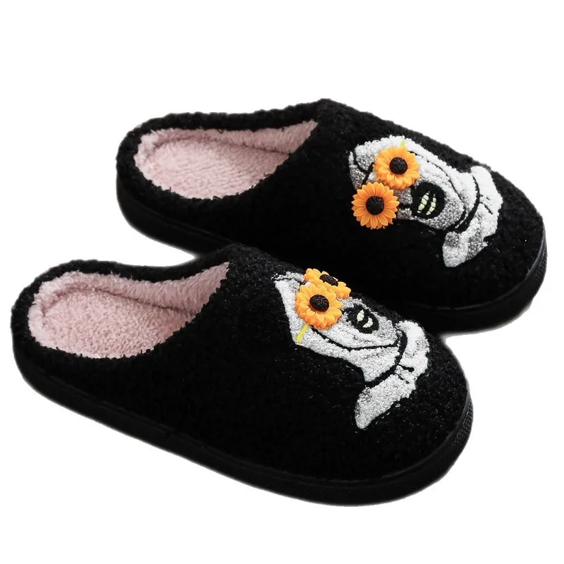 Halloween  Clown Pattern Embroidered Plush Home Thick-Soled Comfortable Autumn and Winter Plush Slippers Unisex